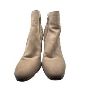 Jessica‎ Carlyle Taupe Suede Woven Block Heel Ankle Boots Size 7